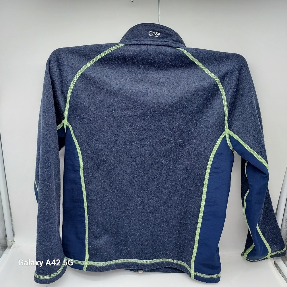 Vineyard Vines Boys Navy Blue Full Zip Performance Fleece Jacket Lime Green L - Picture 3 of 5
